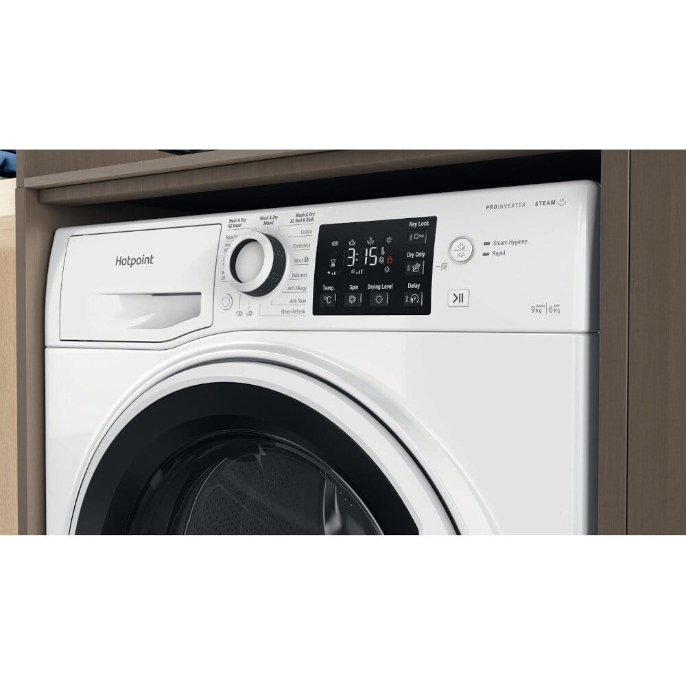 Hotpoint NDBE9635WUK 9Kg+6Kg 1400 Spin Washer Dryer - White | Atlantic Electrics - 39478024831199 