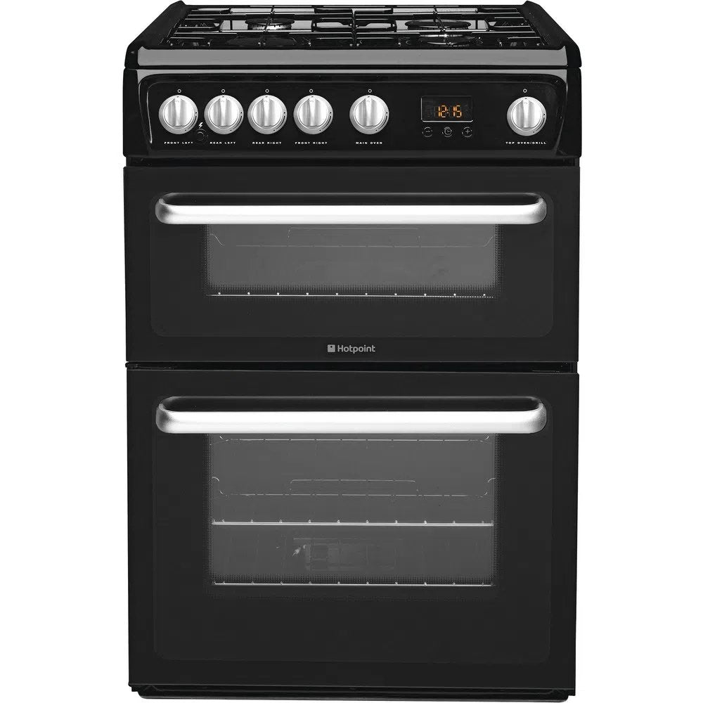 Hotpoint Newstyle HARG60K 60cm Wide Freestanding Gas Cooker - Black | Atlantic Electrics - 39478022537439 