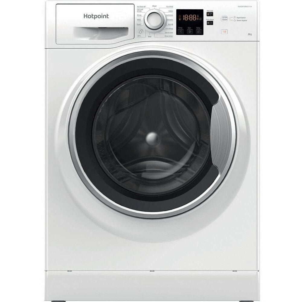 Hotpoint NSWE845CWSUKN 8kg 1400 rpm Freestanding Washing Machine,59.5cm Wide- White | Atlantic Electrics