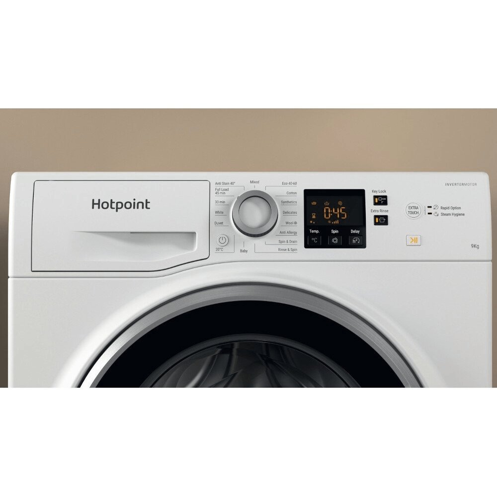 Hotpoint NSWE965CWSUKN 9kg 1600 rpm Washing Machine, 59.5cm Wide - White | Atlantic Electrics - 39478028206303 