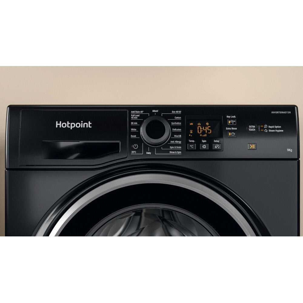 Hotpoint NSWF945CBSUKN 9kg Washing Machine with 1400 rpm, 59.5cm Wide - Black | Atlantic Electrics - 39478029123807 