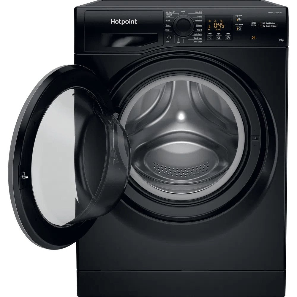 Hotpoint NSWM1045CBSUKN 10Kg Freestanding Washing Machine, 59.5cm Wide - Black | Atlantic Electrics - 39478030860511 