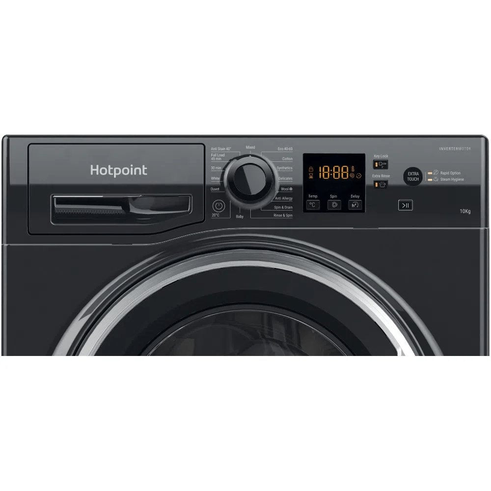 Hotpoint NSWM1045CBSUKN 10Kg Freestanding Washing Machine, 59.5cm Wide - Black | Atlantic Electrics - 39478030893279 