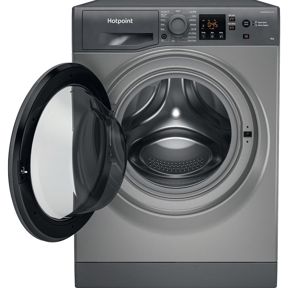 Hotpoint NSWM864CGGUKN 8kg 1600rpm Freestanding Washing Machine With SteamHygiene - Graphite | Atlantic Electrics