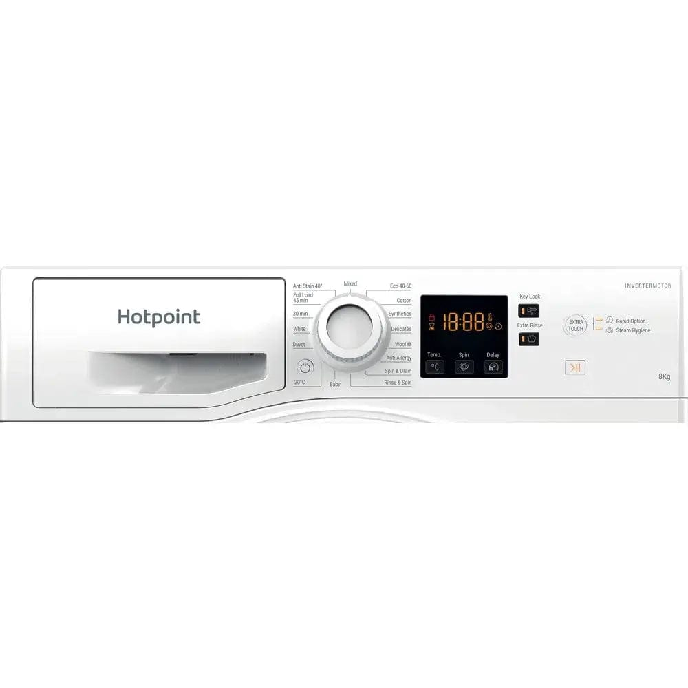 Hotpoint NSWM864CWUKN 8Kg Freestanding Washing Machine, 1600 rpm, 59.5cm Wide - White | Atlantic Electrics - 39478032629983 