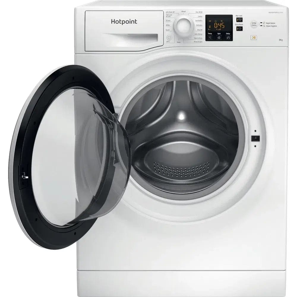 Hotpoint NSWM864CWUKN 8Kg Freestanding Washing Machine, 1600 rpm, 59.5cm Wide - White | Atlantic Electrics - 39478032597215 