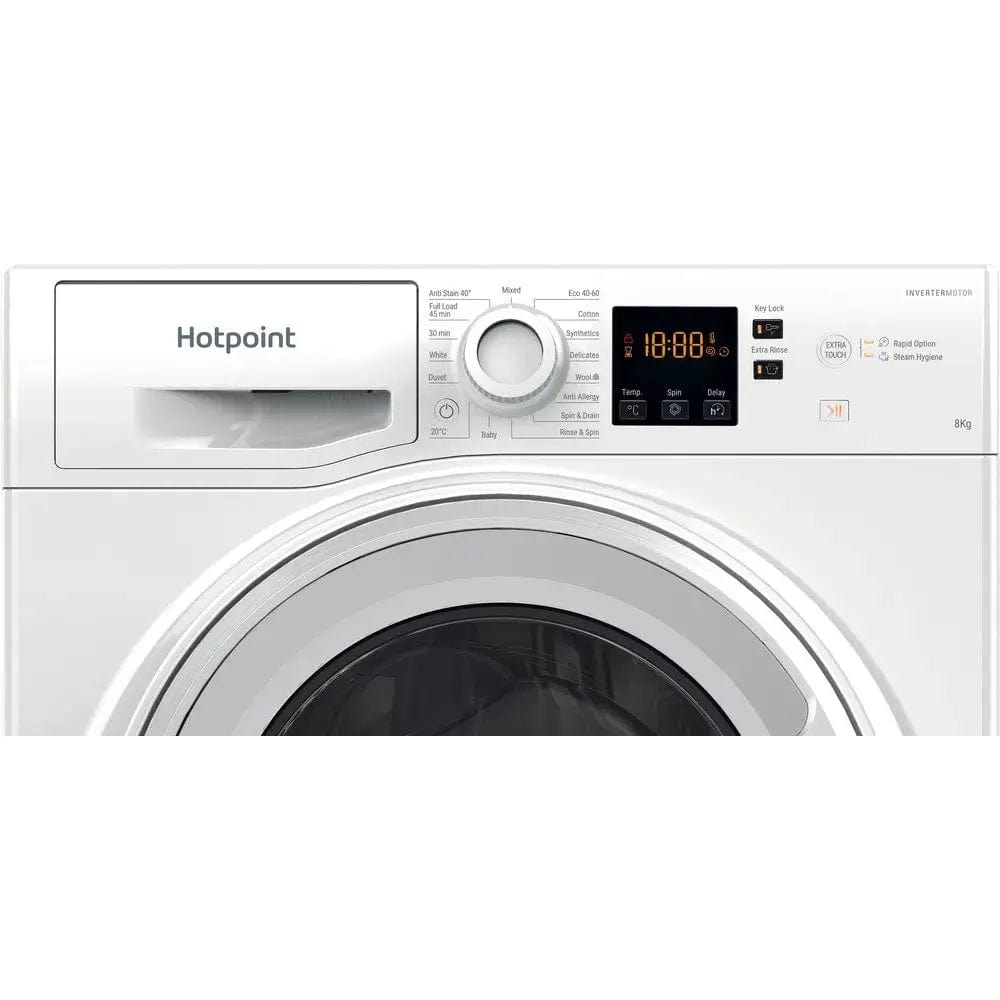 Hotpoint NSWM864CWUKN 8Kg Freestanding Washing Machine, 1600 rpm, 59.5cm Wide - White | Atlantic Electrics - 39478032662751 