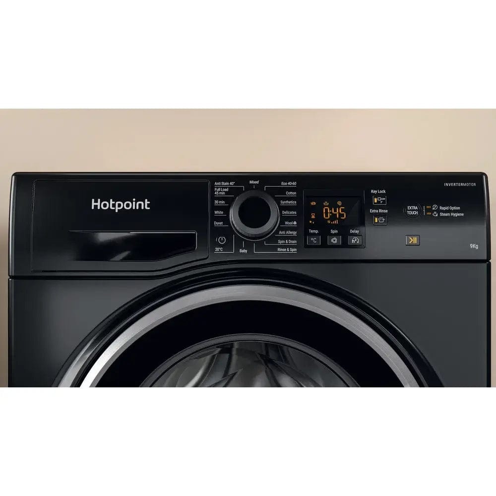 Hotpoint NSWM965CBSUKN 9Kg Freestanding Washing Machine with 1600 Rpm, 59.5cm Wide - Black | Atlantic Electrics - 39478033088735 