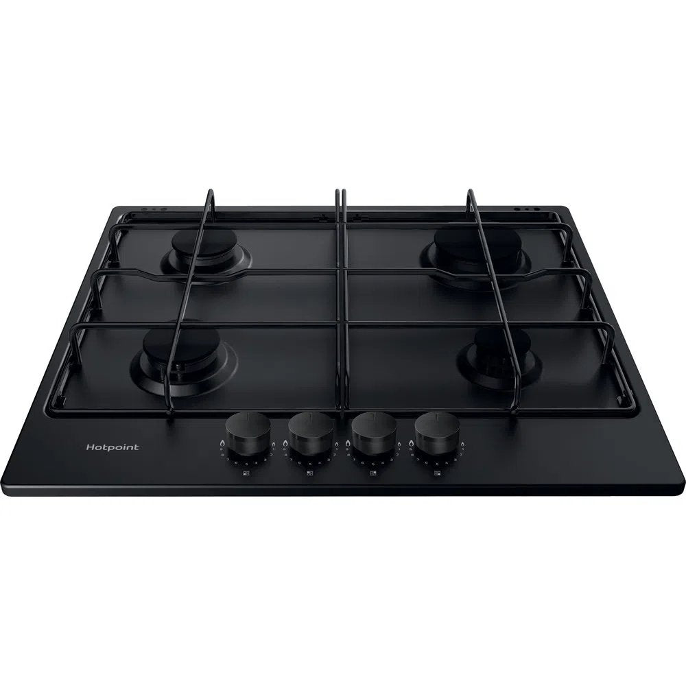 Hotpoint PPH60PFNB 55cm Wide Gas Hob, 4 Gas Burners - Black | Atlantic Electrics