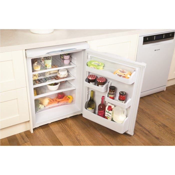 Hotpoint RLA36P 150 Litre Freestanding Under Counter Larder Fridge 85cm Tall Antibacterial Lining 60cm Wide - White | Atlantic Electrics