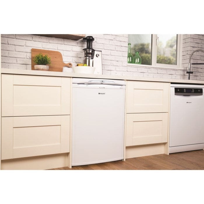 Hotpoint RLA36P 150 Litre Freestanding Under Counter Larder Fridge 85cm Tall Antibacterial Lining 60cm Wide - White | Atlantic Electrics