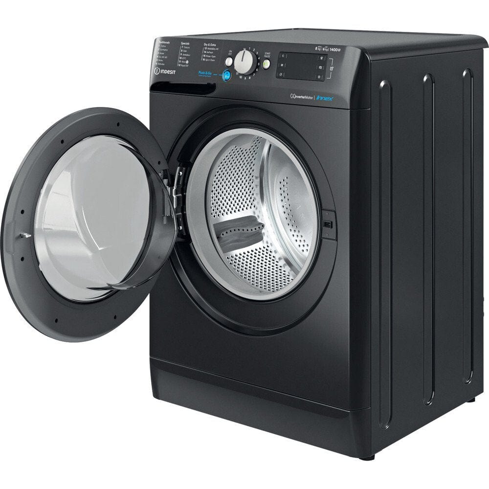 Indesit BDE86436XBUKN 8Kg / 6Kg Washer Dryer with 1400 rpm, 59.5cm Wide - Black | Atlantic Electrics