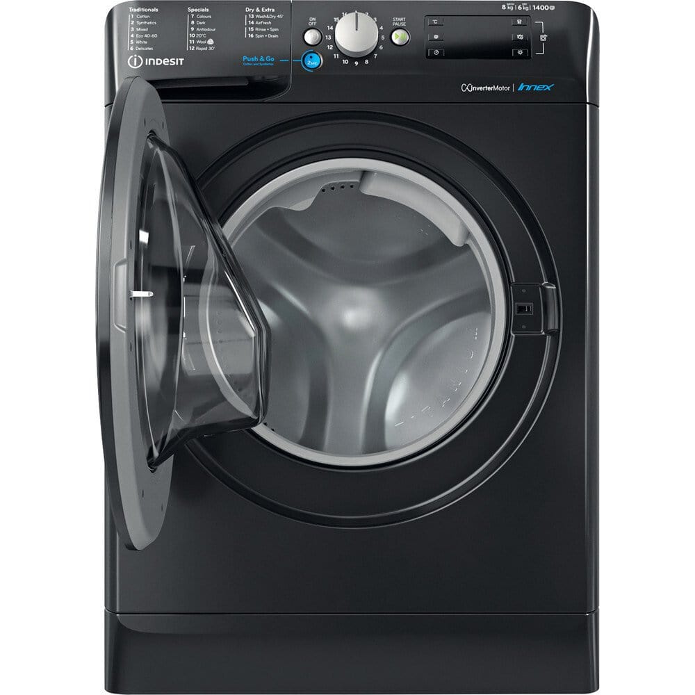 Indesit BDE86436XBUKN 8Kg / 6Kg Washer Dryer with 1400 rpm, 59.5cm Wide - Black | Atlantic Electrics - 39478062121183 