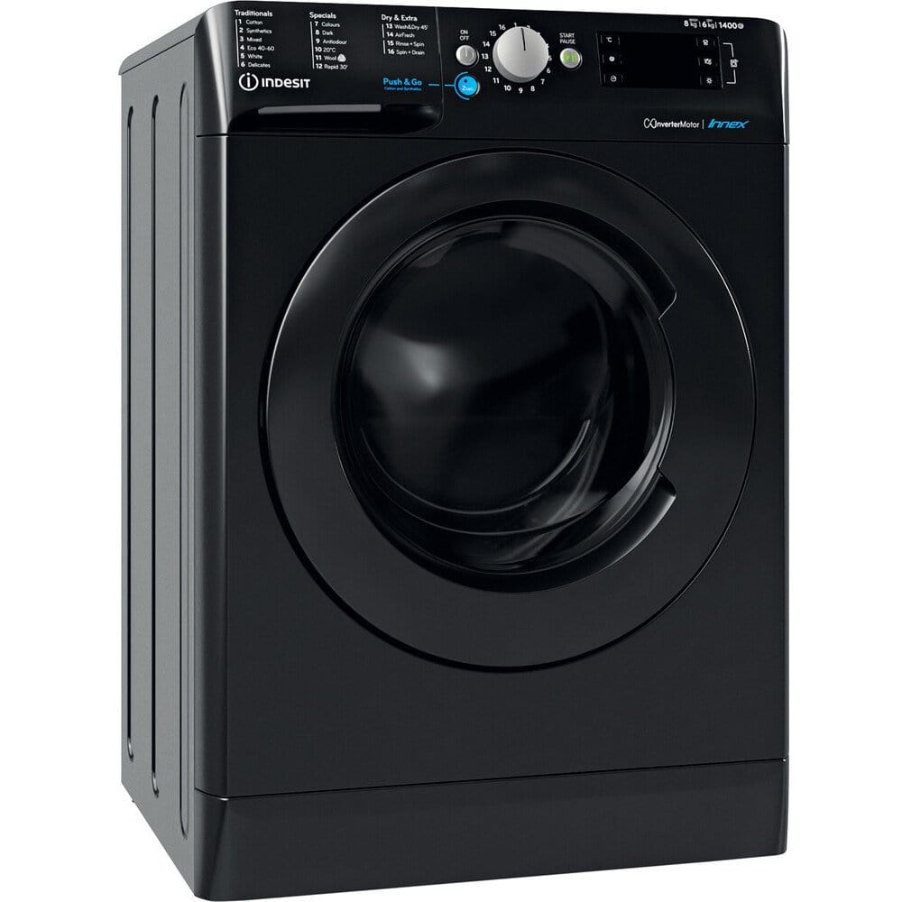 Indesit BDE86436XBUKN 8Kg / 6Kg Washer Dryer with 1400 rpm, 59.5cm Wide - Black | Atlantic Electrics