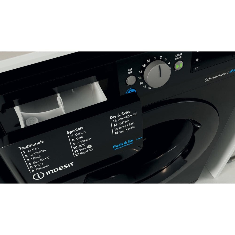 Indesit BDE86436XBUKN 8Kg / 6Kg Washer Dryer with 1400 rpm, 59.5cm Wide - Black | Atlantic Electrics - 39478062285023 