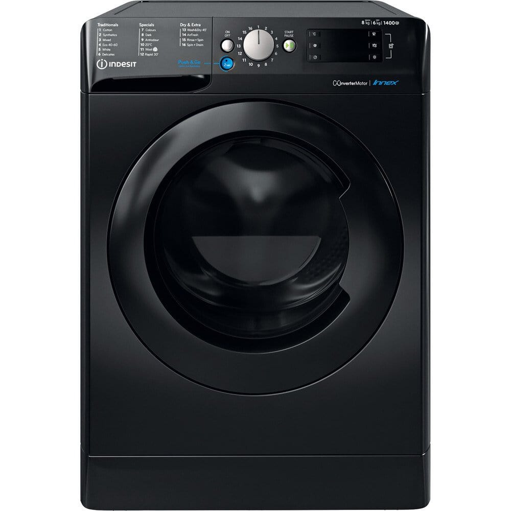 Indesit BDE86436XBUKN 8Kg / 6Kg Washer Dryer with 1400 rpm, 59.5cm Wide - Black | Atlantic Electrics - 39478062088415 