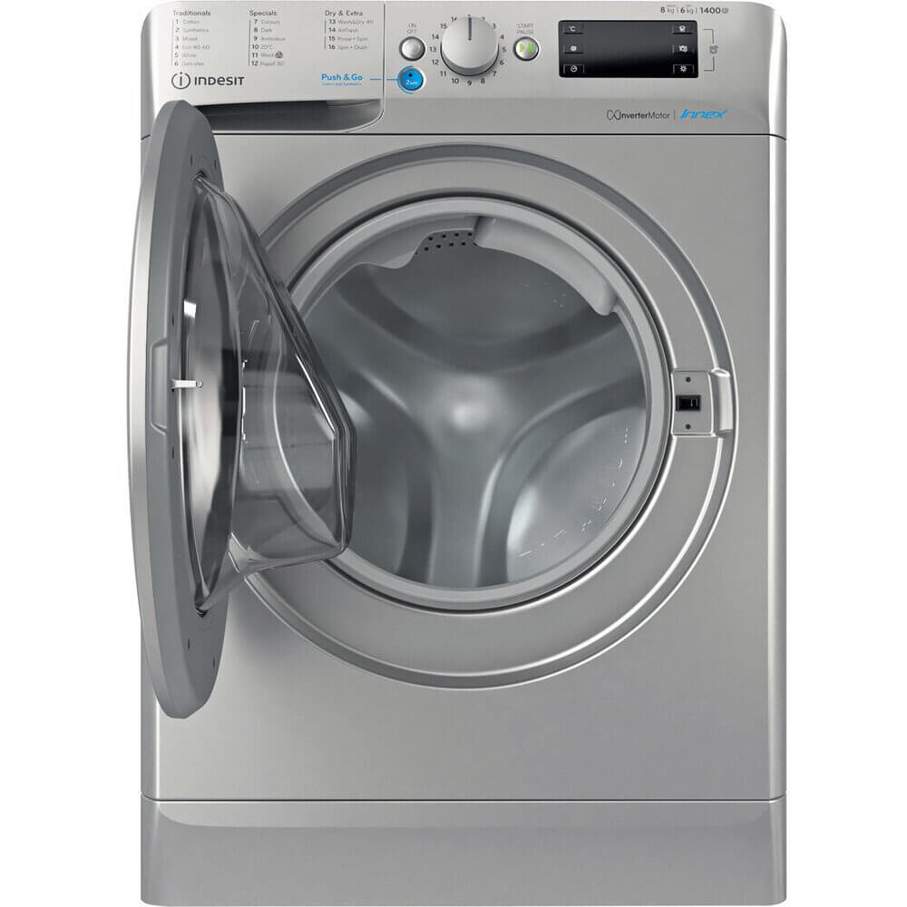 Indesit BDE86436XSUKN 8kg Wash 6kg Dry 1400rpm Freestanding Washer Dryer - Silver | Atlantic Electrics
