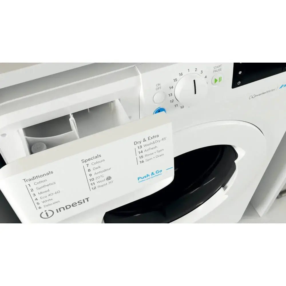 Indesit BDE86436XWUKN 8kg Wash 6kg Dry 1400rpm Freestanding Washer Dryer - White | Atlantic Electrics - 39709112107231 