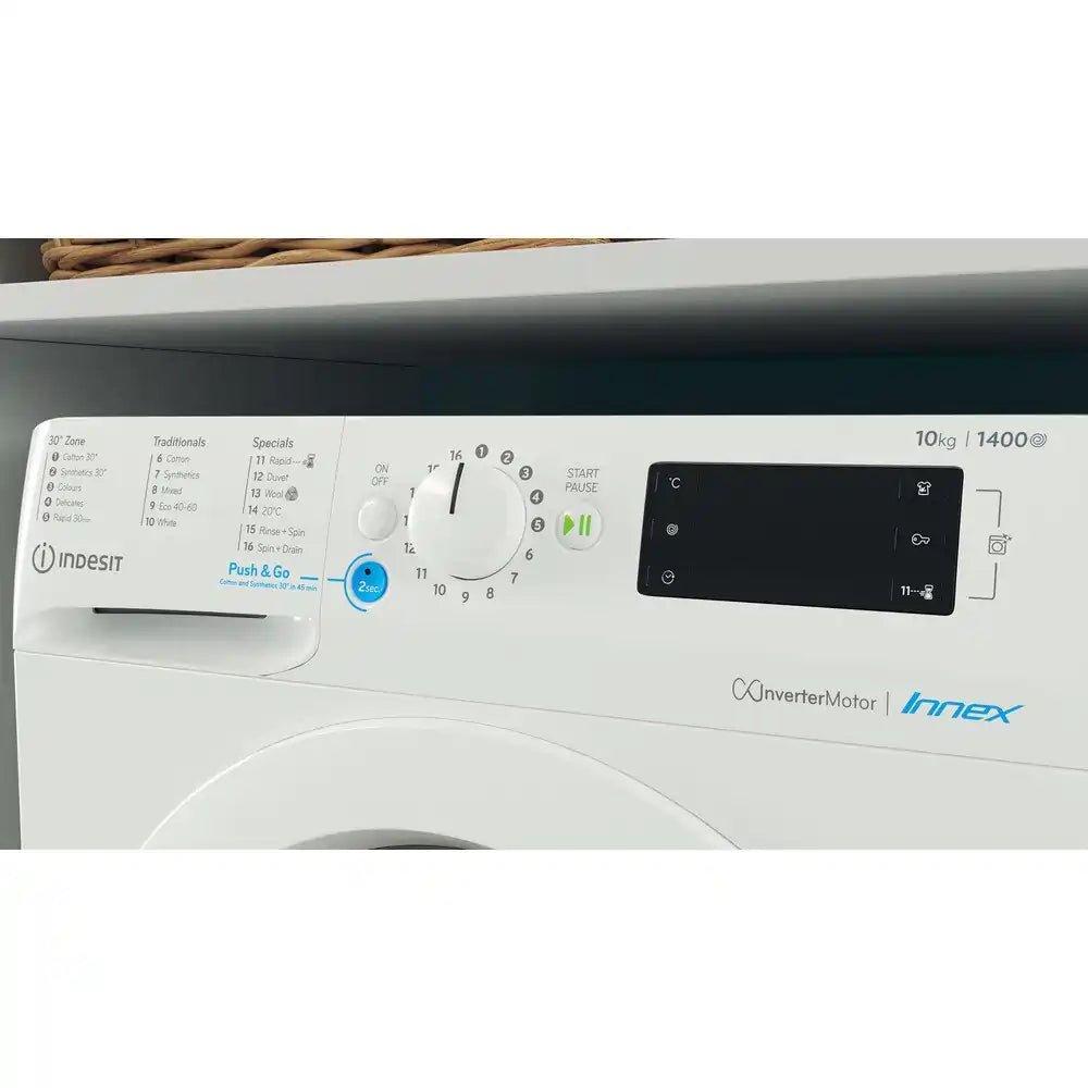 Indesit BWE101486XWUKN Freestanding Washing Machine 10Kg 1400 rpm, 59.5cm Wide - White | Atlantic Electrics - 40743695352031 