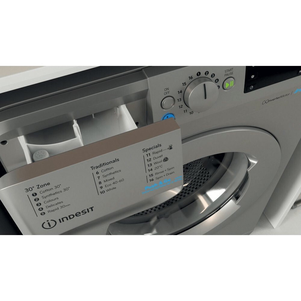 Indesit BWE91496XSUKN 9kg Washing Machine, 1400 rpm, 59.5cm Wide - Silver | Atlantic Electrics - 39478070444255 