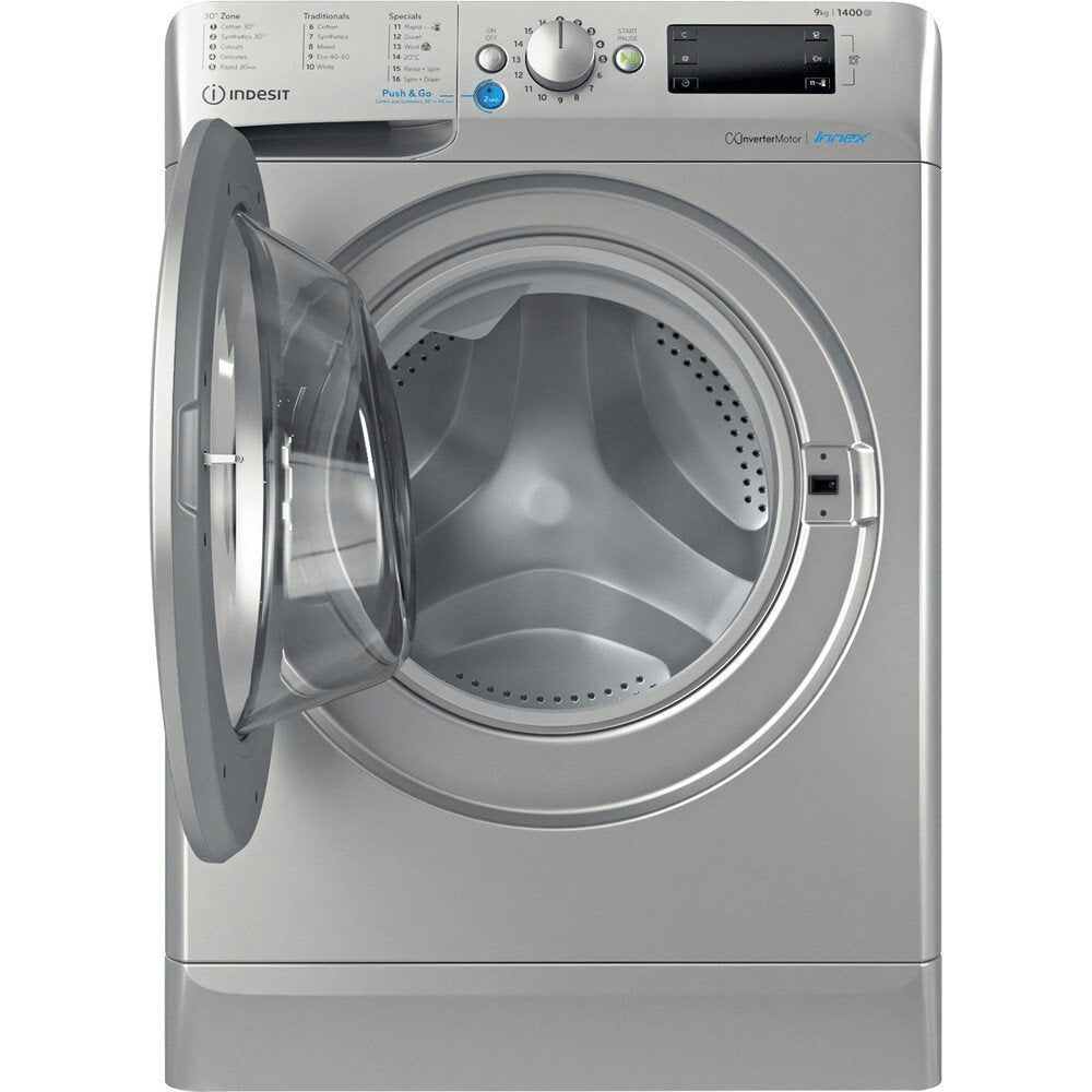 Indesit BWE91496XSUKN 9kg Washing Machine, 1400 rpm, 59.5cm Wide - Silver | Atlantic Electrics - 39478070149343 