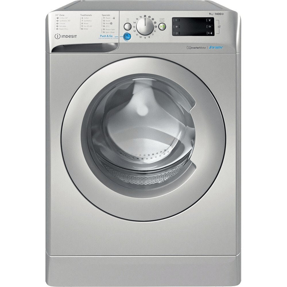 Indesit BWE91496XSUKN 9kg Washing Machine, 1400 rpm, 59.5cm Wide - Silver | Atlantic Electrics - 39478070083807 