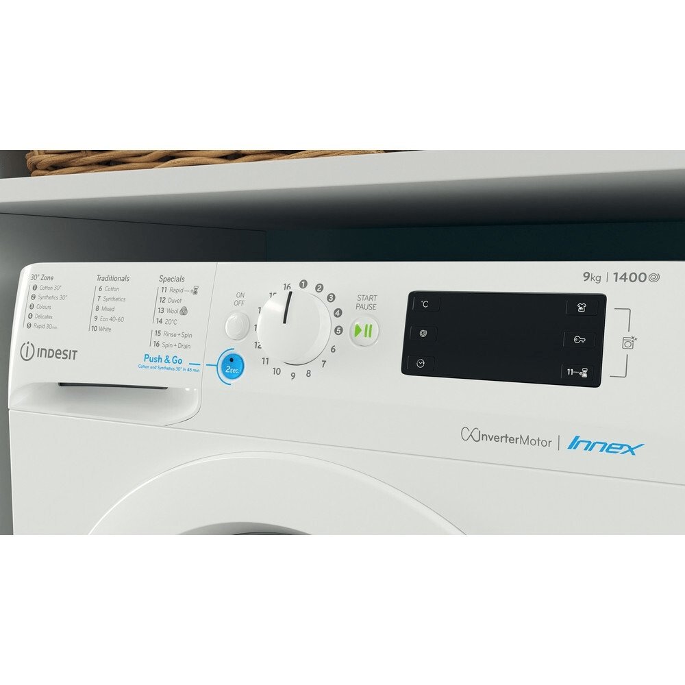 Indesit BWE91496XWUKN 9kg Washing Machine, 1400 rpm, 59.5cm Wide - White | Atlantic Electrics - 39478072213727 