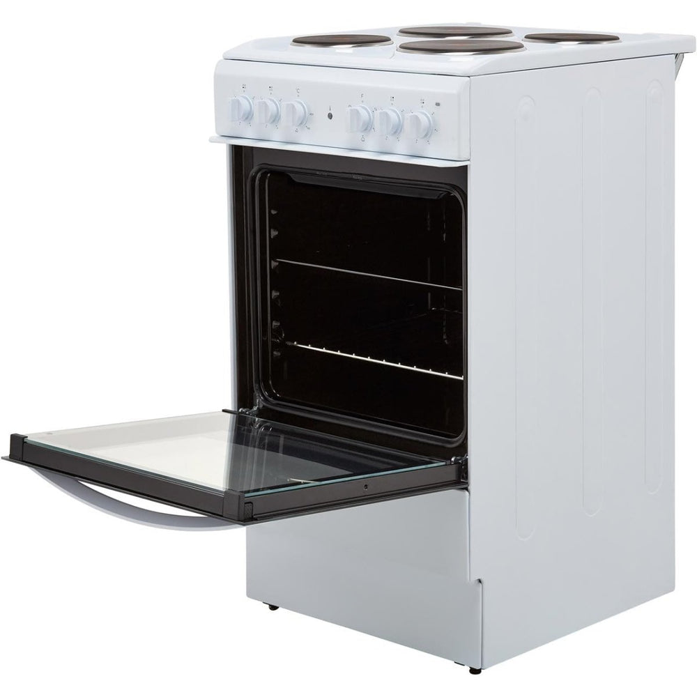 Indesit Cloe IS5E4KHW 50cm Electric Cooker with Solid Plate Hob - White | Atlantic Electrics - 39478073884895 