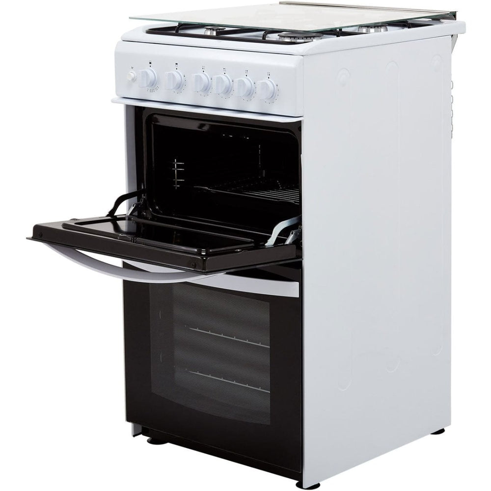 Indesit ID5G00KMWL 50cm Double Cavity Gas Cooker With Lid - White | Atlantic Electrics - 39478081454303 