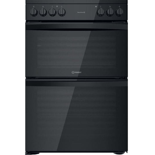 Indesit ID67V9KMBUK 60cm Electric Cooker in Black Double Oven Ceramic Hob | Atlantic Electrics