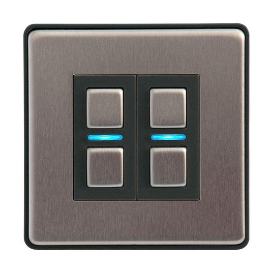 Lightwave L22 Smart Series Dimmer, 250 W, 230 V, Stainless Steel, 2 Gang | Atlantic Electrics