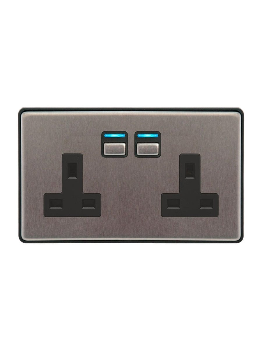 Lightwave L42 Smart Socket (2 Gang), Stainless Steel | Atlantic Electrics - 40800941736159 