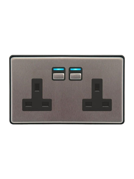 Lightwave L42 Smart Socket (2 Gang), Stainless Steel | Atlantic Electrics