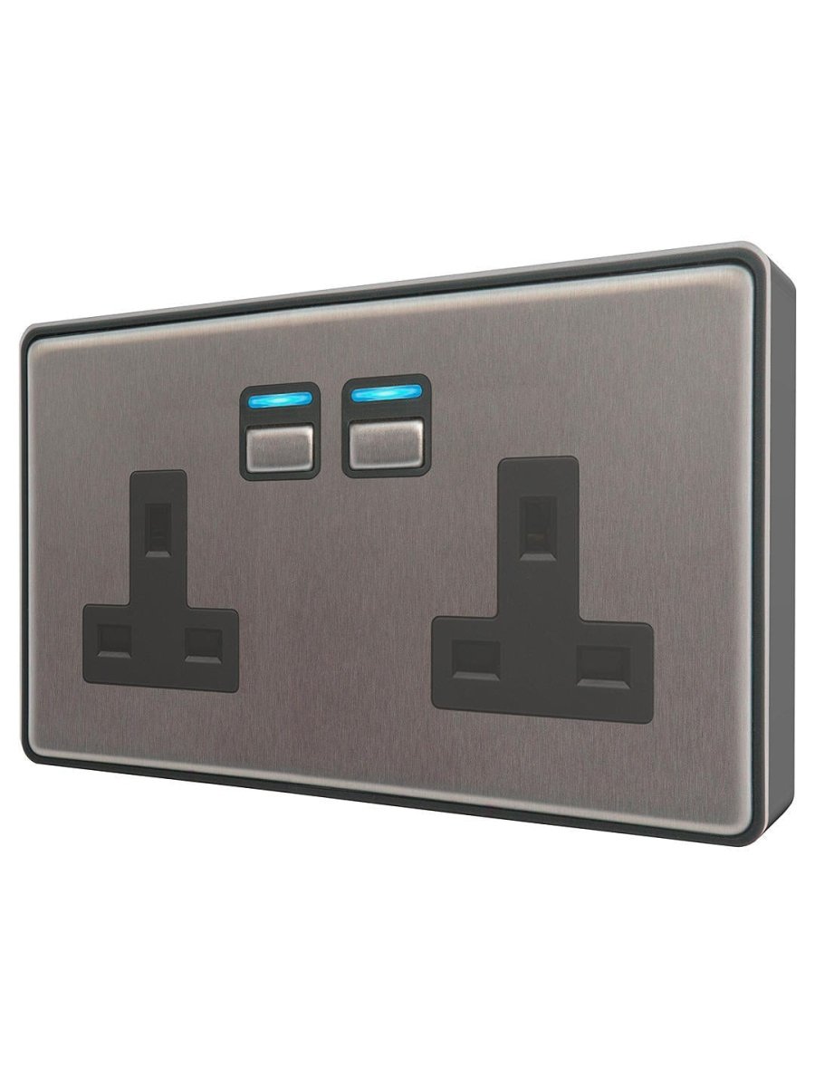 Lightwave L42 Smart Socket (2 Gang), Stainless Steel | Atlantic Electrics - 40800941801695 