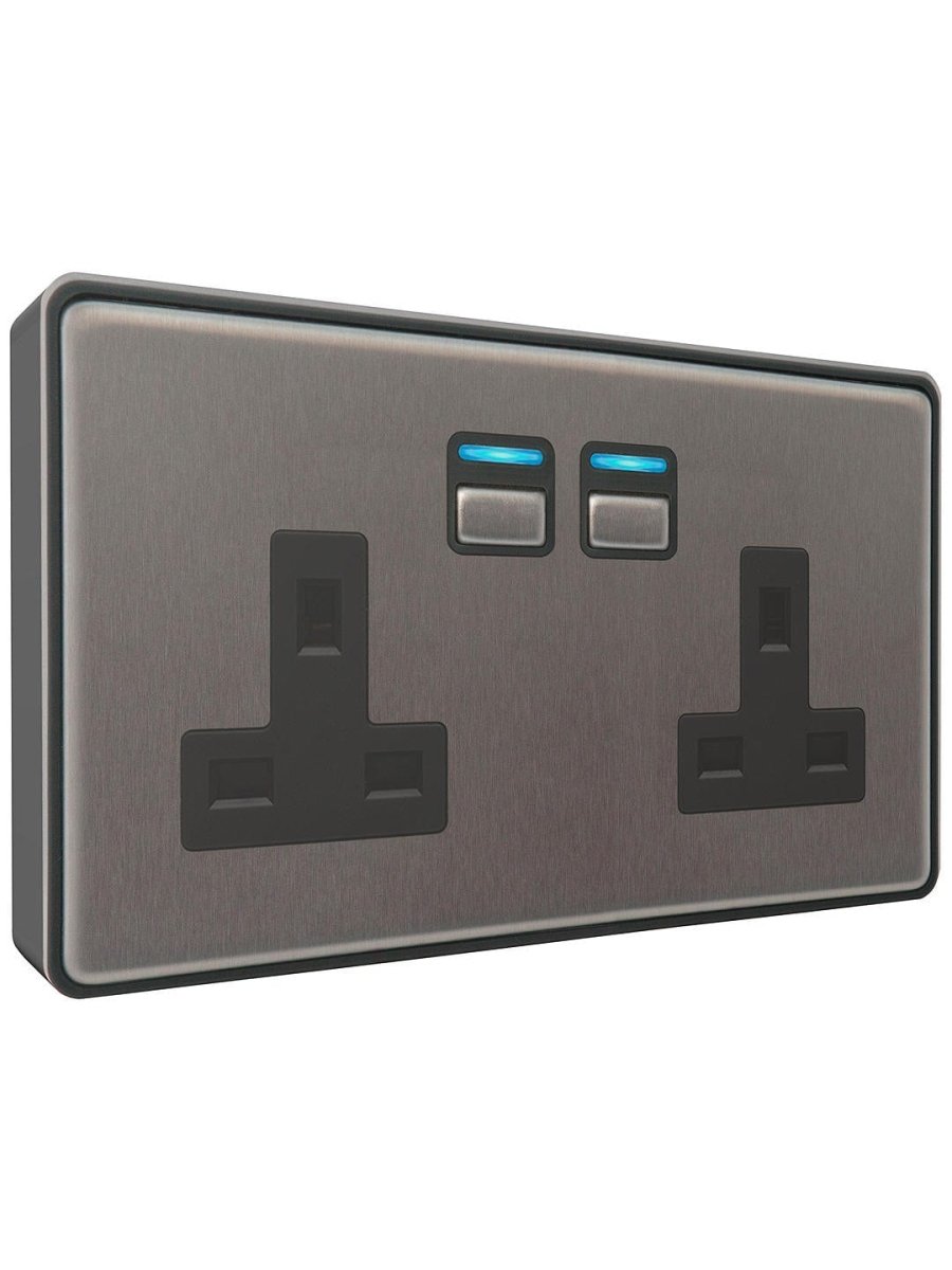 Lightwave L42 Smart Socket (2 Gang), Stainless Steel | Atlantic Electrics - 40800941768927 