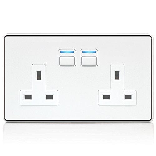 Lightwave L42WH Smart Series Socket, White Metal, 2 Gang | Atlantic Electrics