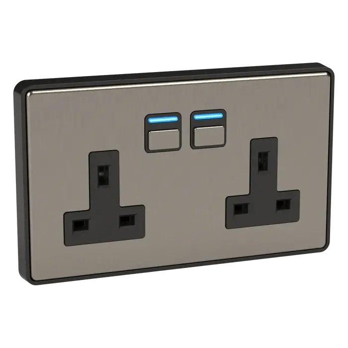 Lightwave LP42MK2 Smart Socket 2 gang, 3000 W, 230 V, Stainless Steel | Atlantic Electrics - 39478243590367 