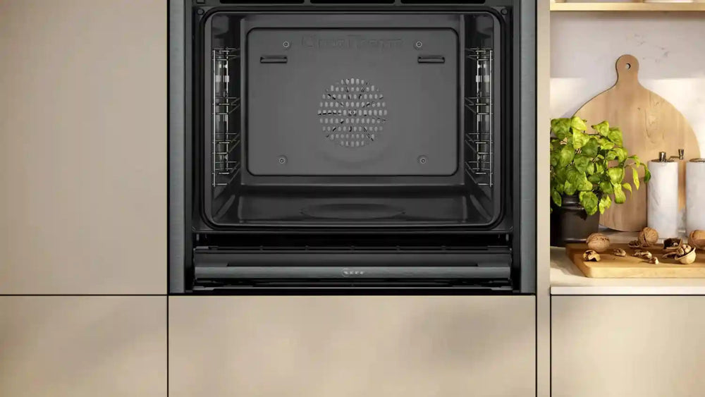 Neff N90 Slide and Hide B64FS31G0B Built-In Electric Single Oven with Steam Function - Graphite | Atlantic Electrics - 40556315541727 