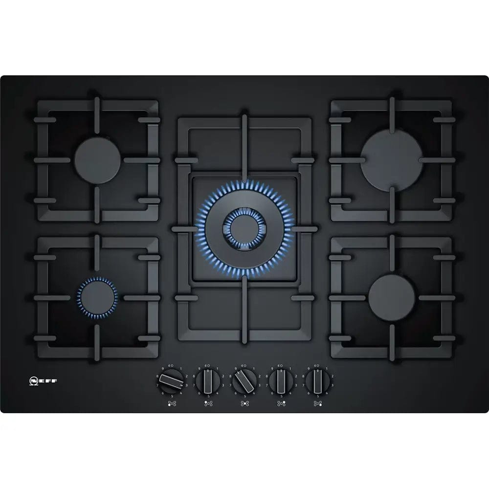 NEFF T27CS59S0 Gas Hob, 5 Burner, 75.2cm Wide - Tempered Glass, Black | Atlantic Electrics - 39478284452063 