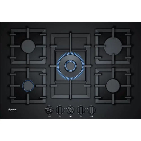 NEFF T27CS59S0 Gas Hob, 5 Burner, 75.2cm Wide - Tempered Glass, Black | Atlantic Electrics