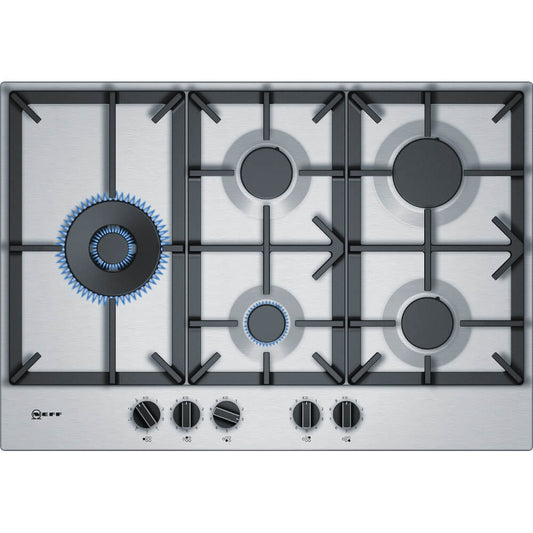 NEFF T27DS79N0 Gas Hob, 5 Burner, 75cm Wide - Stainless Steel | Atlantic Electrics