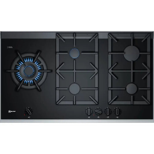 NEFF T29TA79N0 N90 Gas Hob, 5 Zones, Wok Burner, 91.8cm Wide - Ceramic, Black | Atlantic Electrics