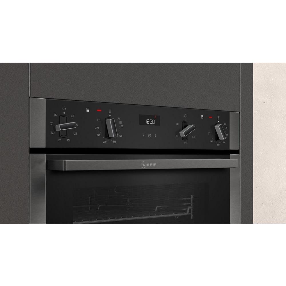 Neff U1ACE2HG0B 59.4cm Built In Electric Double Oven Black with Graphite Trim | Atlantic Electrics