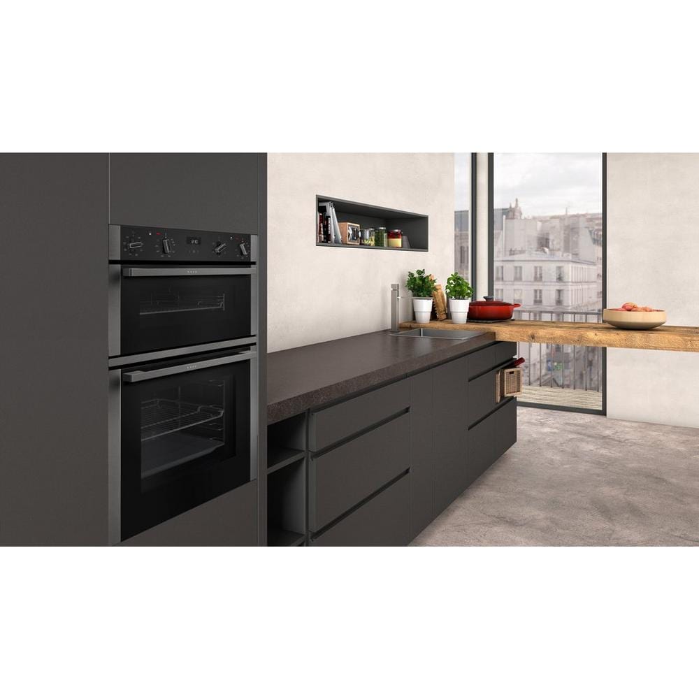 Neff U1ACE2HG0B 59.4cm Built In Electric Double Oven Black with Graphite Trim | Atlantic Electrics