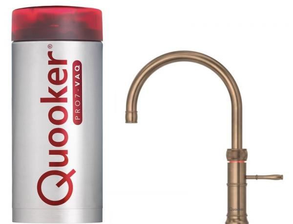 Quooker Classic Fusion Round PRO7 Patinated Brass 3 in 1 Boiling Water Tap with 7 Liters Tank | Atlantic Electrics - 41576613511391 