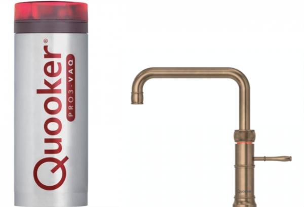 Quooker Classic Fusion Square PRO3 Patinated Brass 3 in 1 Boiling Water Tap with 3 Liters Tank | Atlantic Electrics - 41602957836511 