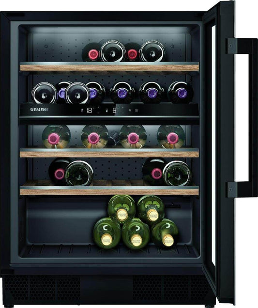 Siemens KU21WAHG0G 60cm Undercounter Dual Zone Built In Wine Cooler Black - Holds 44 bottles of wine | Atlantic Electrics