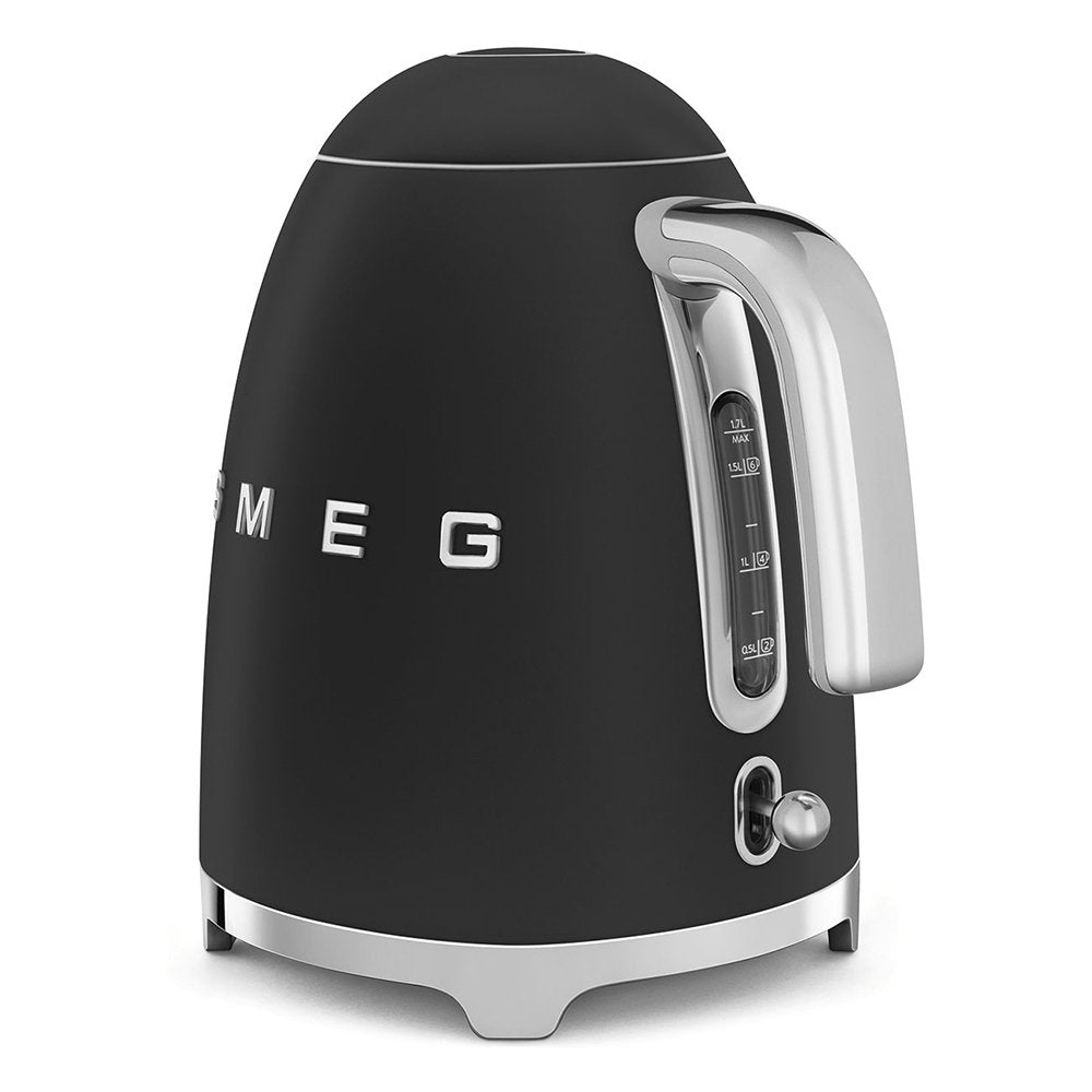 SMEG KLF03BLMUK 1.7 Litre 50's Style Kettle, 22.6cm Wide - Matte Black | Atlantic Electrics - 39478437118175 