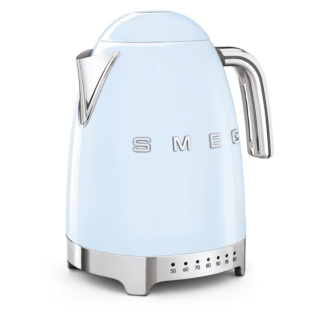 SMEG KLF04PBUK 1.7 Litre 50's Style Kettle, Temperature Control, 22.6cm Wide - Pastel Blue | Atlantic Electrics