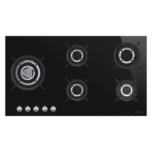 Smeg PV395LCN 90cm Wide Classic Gas on Glass Ceramic 5 Burner Hob - Black | Atlantic Electrics